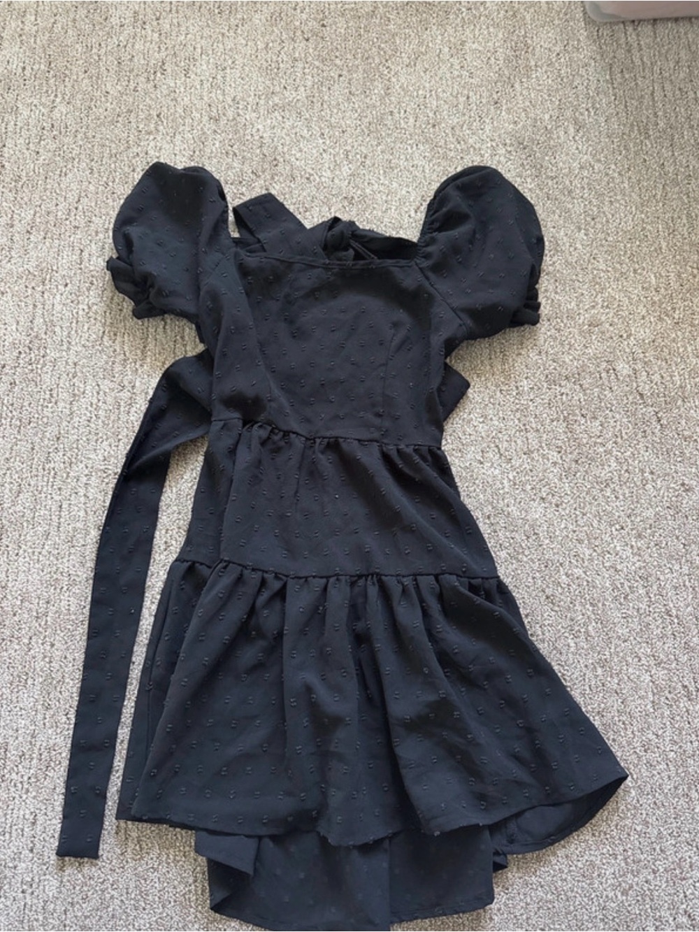SHEIN Black Puff Sleeve Tiered Mini Dress